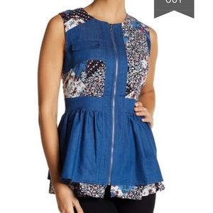 Gracia denim floral patchwork peplum top